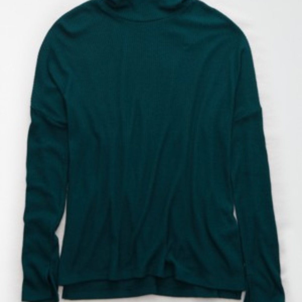 Aerie Plush Ribbed Turtleneck in Tomboy Green